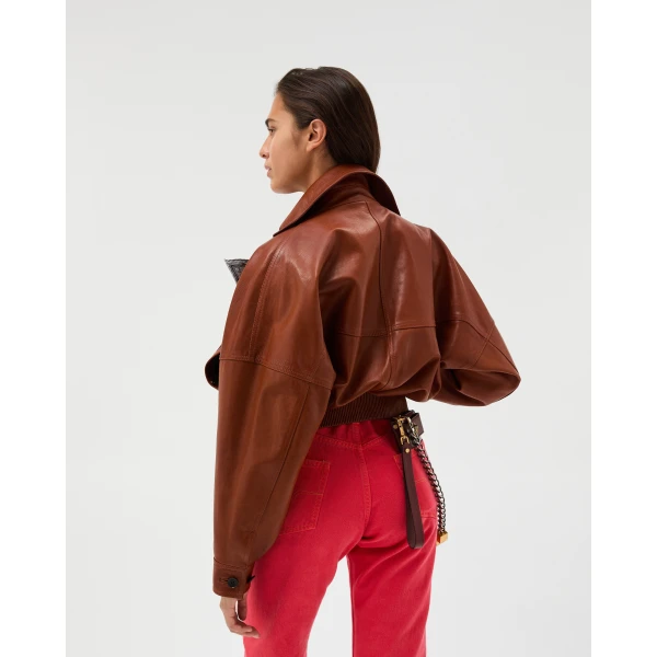 Versace Leather Blouson in Brown, view 3 | Leather Jackets