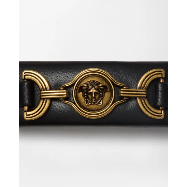 Versace Leather Hair Clip in Black, view 2 | Hair Accessories