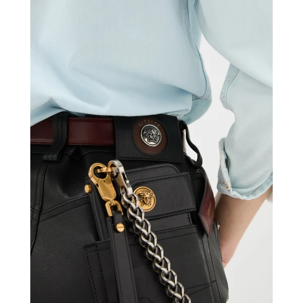 Versace Leather Pants in Black, view 4 | Pants