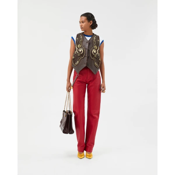 Versace Leather Pants in Red, view 2 | Pants