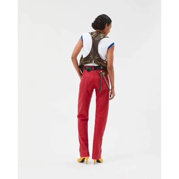 Versace Leather Pants in Red, view 3 | Pants
