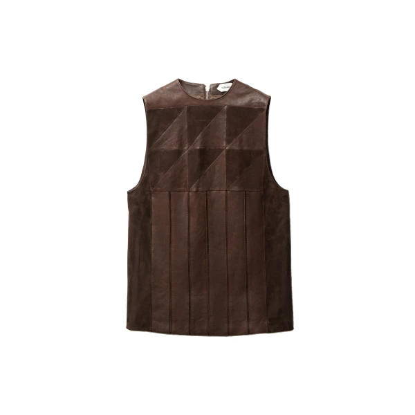 Versace Leather Patchwork Mini Dress in Brown | Mini Dresses | Coveti