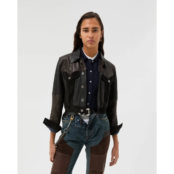 Versace Leather Slim Blouson in Black, view 2 | Leather Jackets