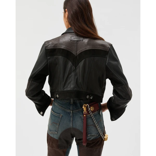 Versace Leather Slim Blouson in Black, view 3 | Leather Jackets