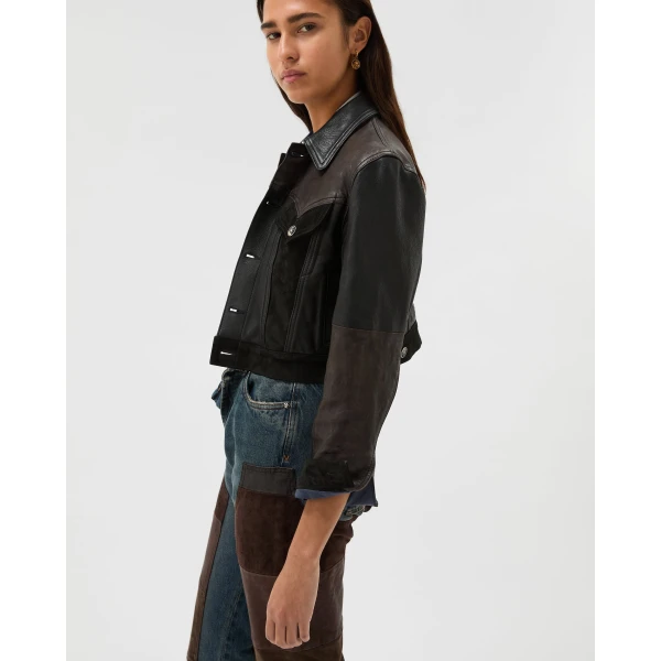 Versace Leather Slim Blouson in Black, view 4 | Leather Jackets