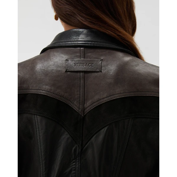 Versace Leather Slim Blouson in Black, view 5 | Leather Jackets
