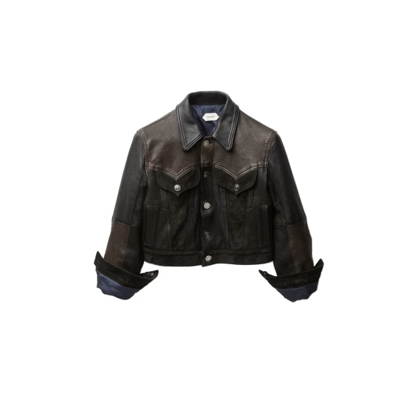 Leather Slim Blouson in Black