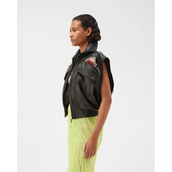 Versace Leather Vest in Black, view 4 | Vests