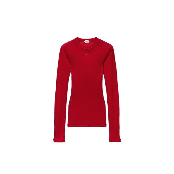 Logo-Embroidered Wool Knit T-Shirt in Red