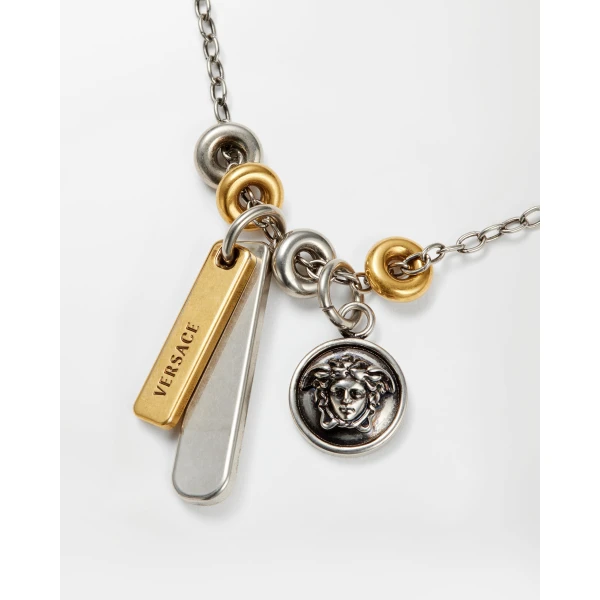 Versace Logo Tag Necklace in Silver and Gold, view 3 | Necklace