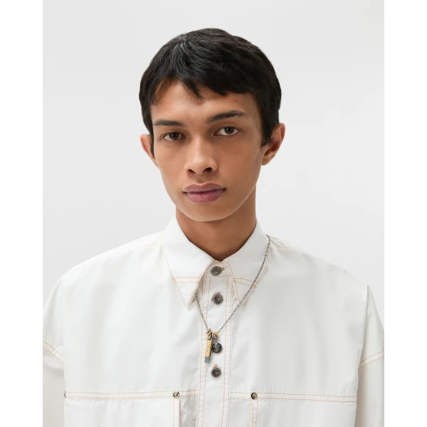 Versace Logo Tag Necklace in Silver and Gold, view 4 | Necklace