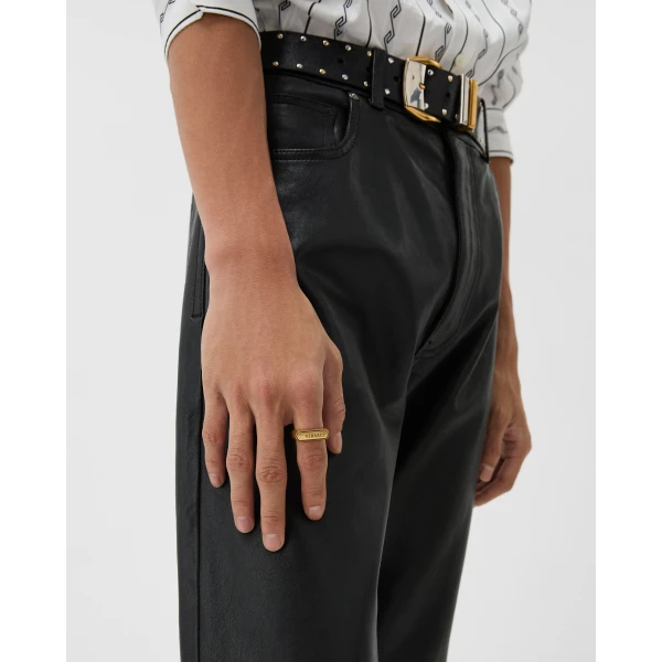 Versace Logo Tag Ring in Gold, view 2 | Rings