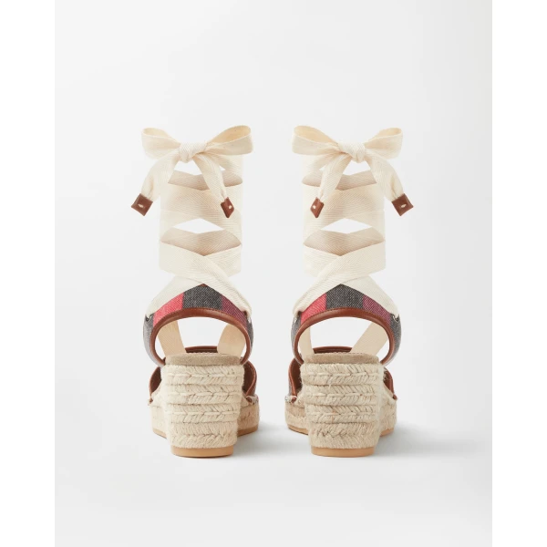 Versace Lola Striped Denim Wedge Sandals 65 mm in Multicolour, view 4 | Sandals