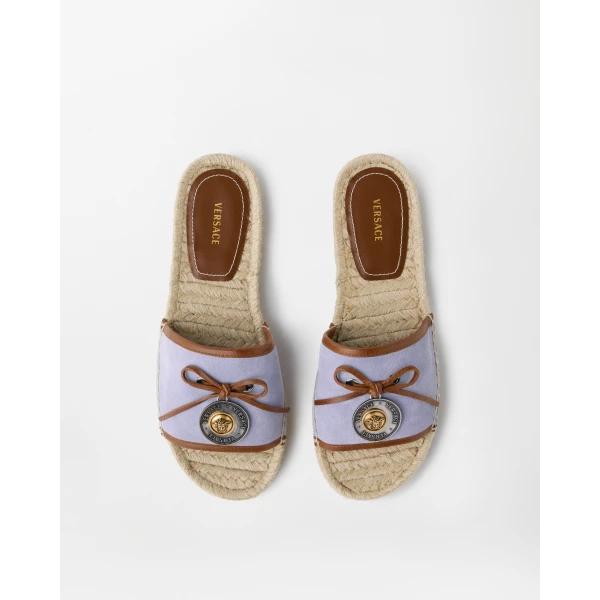 Versace Lola Suede Flat Sandals in Lilac, view 2 | Flats