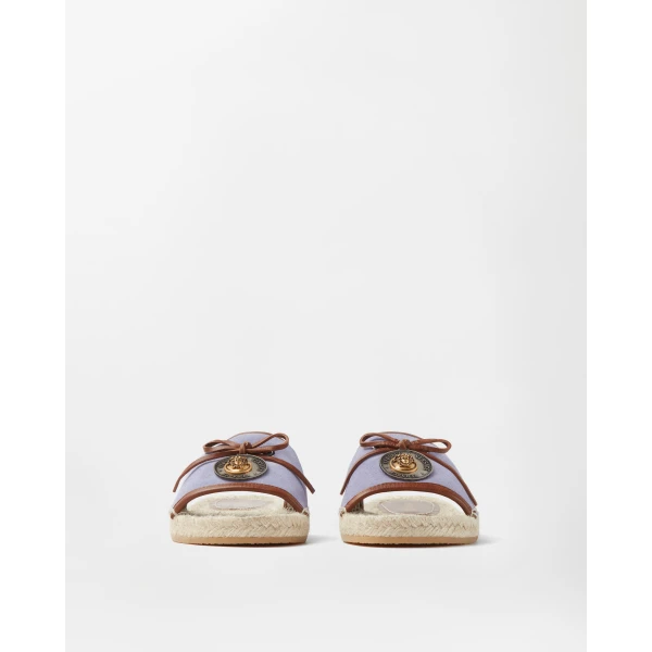 Versace Lola Suede Flat Sandals in Lilac, view 3 | Flats