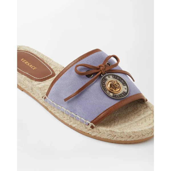 Versace Lola Suede Flat Sandals in Lilac, view 4 | Flats