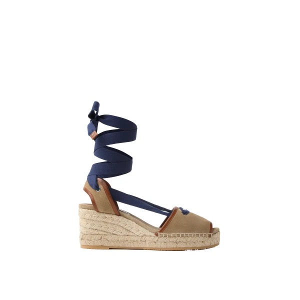 Lola Suede Wedge Sandals 65 mm in Blue and Beige