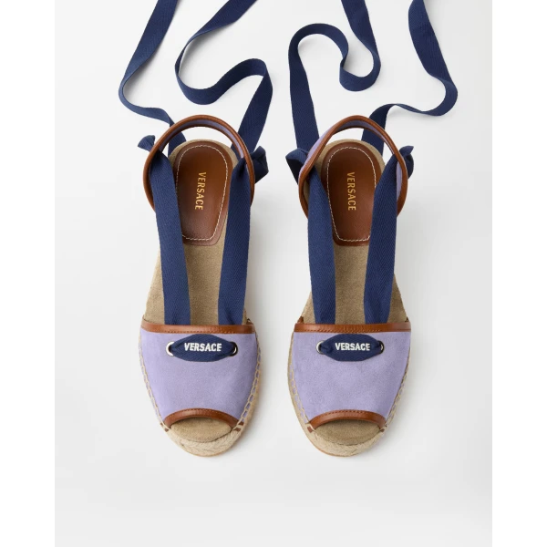 Versace Lola Suede Wedge Sandals 65 mm in Lilac, view 2 | Sandals