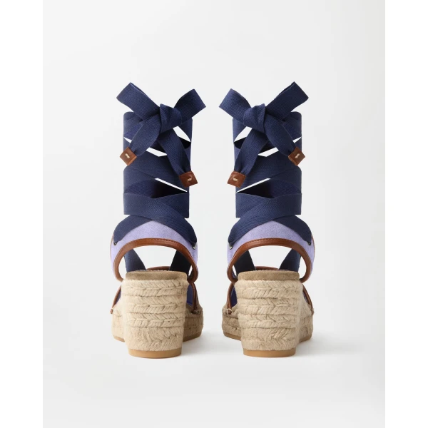 Versace Lola Suede Wedge Sandals 65 mm in Lilac, view 4 | Sandals