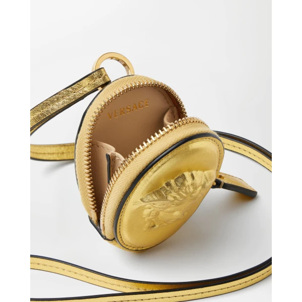 Versace Lou Metallic Nappa Coin Purse in Gold, view 3 | Wallets & Purses