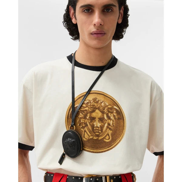 Versace Lou Nappa Coin Purse in Black, view 2 | Wallets & Purses