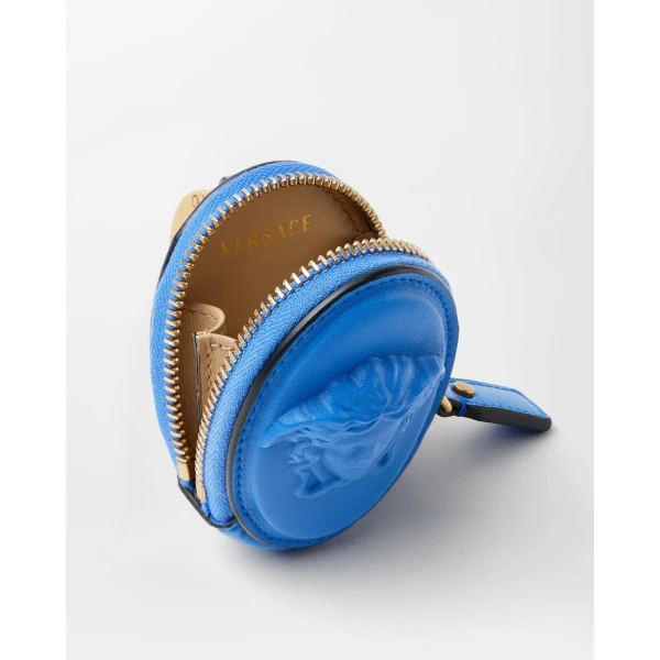 Versace Lou Nappa Coin Purse in Blue, view 3 | Wallets & Purses