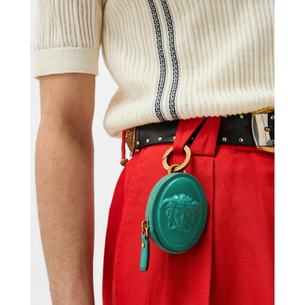 Versace Lou Nappa Coin Purse in Green, view 2 | Wallets & Purses