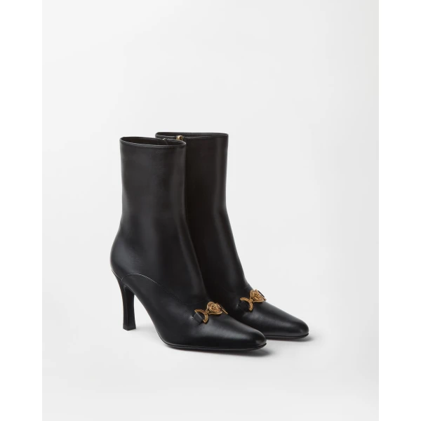 Versace Marisa Leather Ankle Boots 90 mm in Black, view 2 | Boots