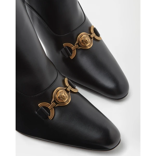 Versace Marisa Leather Ankle Boots 90 mm in Black, view 4 | Boots