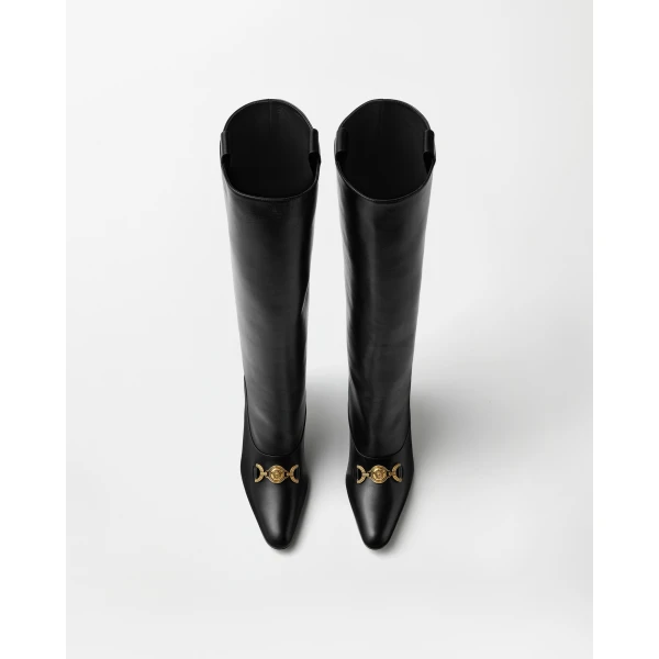 Versace Marisa Leather Boots 90 mm in Black, view 2 | Boots