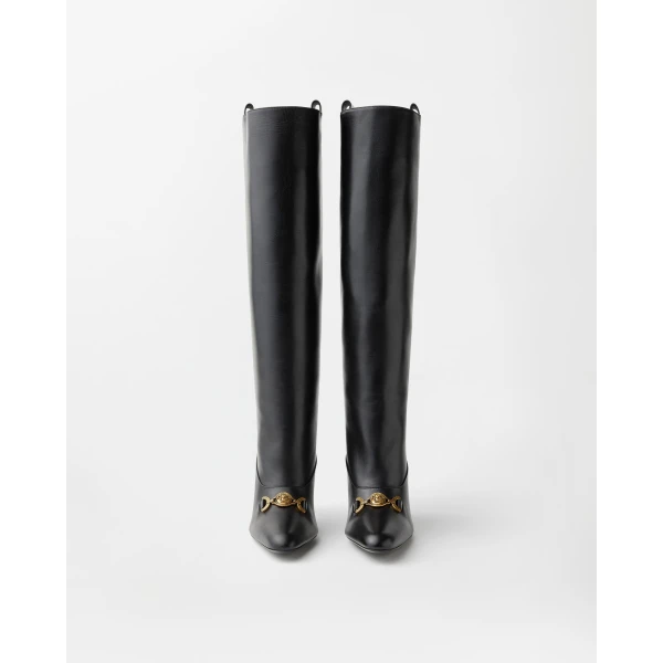 Versace Marisa Leather Boots 90 mm in Black, view 3 | Boots