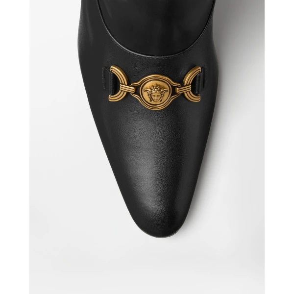 Versace Marisa Leather Boots 90 mm in Black, view 6 | Boots