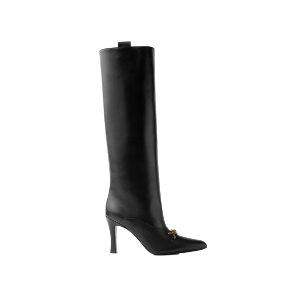 Versace Marisa Leather Boots 90 mm in Black | Boots | Coveti