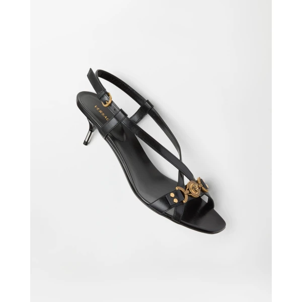 Versace Marisa Leather Sandals 50 mm in Black, view 3 | Sandals