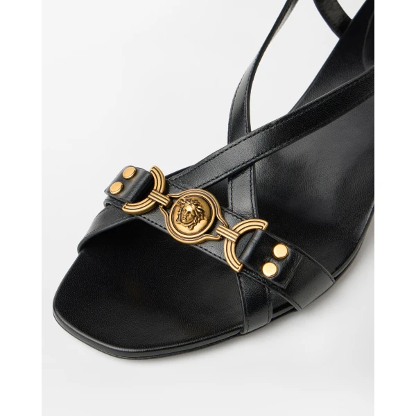 Versace Marisa Leather Sandals 50 mm in Black, view 4 | Sandals