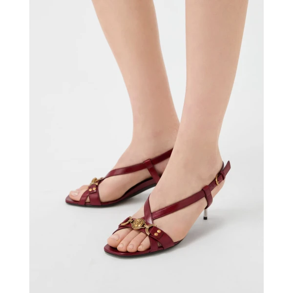 Versace Marisa Leather Sandals 50 mm in Burgundy, view 2 | Sandals