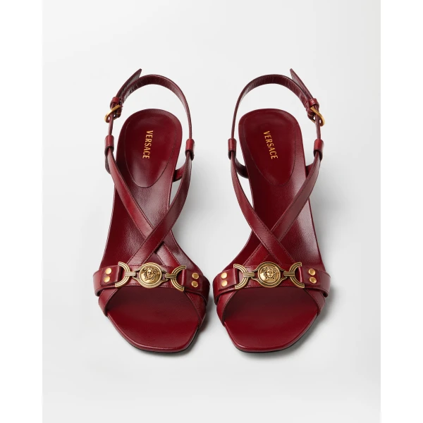 Versace Marisa Leather Sandals 50 mm in Burgundy, view 3 | Sandals