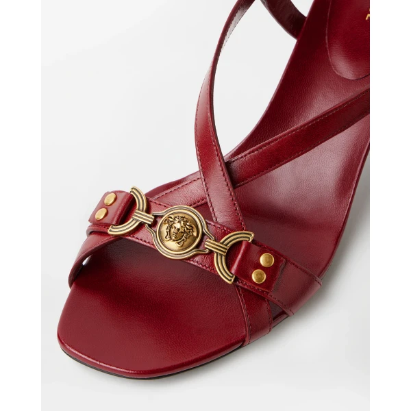 Versace Marisa Leather Sandals 50 mm in Burgundy, view 5 | Sandals