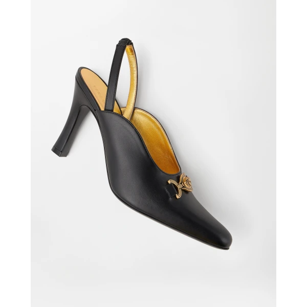 Versace Marisa Leather Slingbacks 90 mm in Black, view 4 | Heels