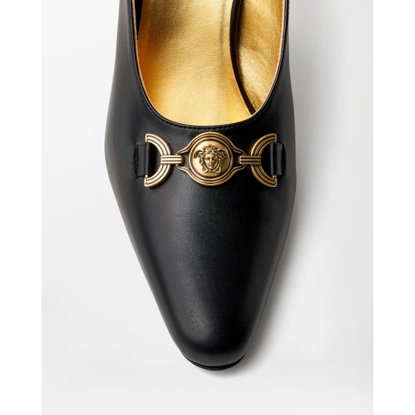Versace Marisa Leather Slingbacks 90 mm in Black, view 6 | Heels