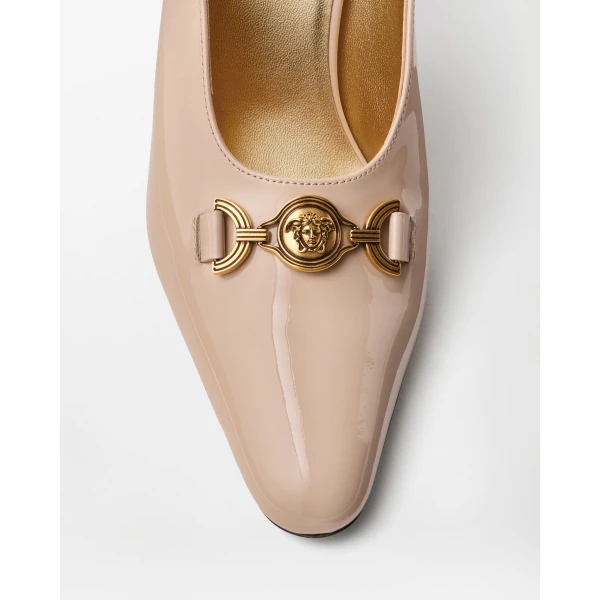 Versace Marisa Patent Mules 90 mm in Beige, view 6 | Mules