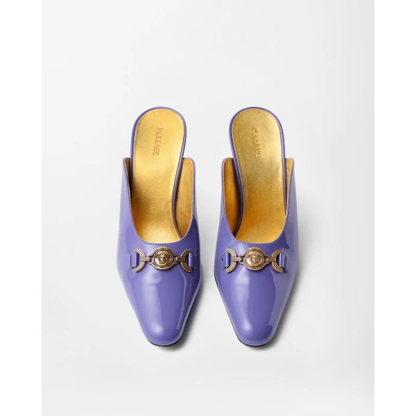 Versace Marisa Patent Mules 90 mm in Lilac, view 3 | Mules