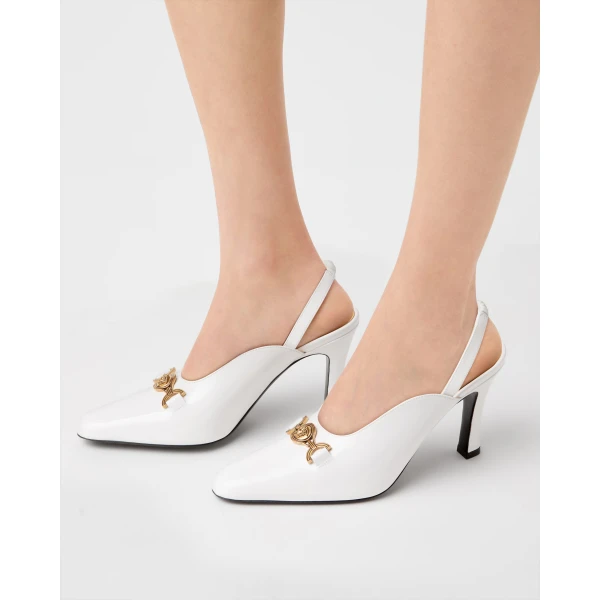 Versace Marisa Patent Slingbacks 90 mm in White, view 2 | Heels