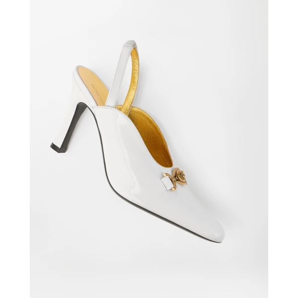 Versace Marisa Patent Slingbacks 90 mm in White, view 4 | Heels