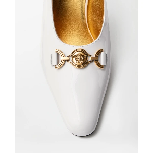 Versace Marisa Patent Slingbacks 90 mm in White, view 6 | Heels