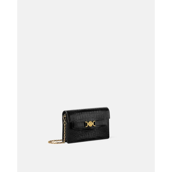 Versace Medusa '95 Croc-Effect Clutch in Black and Gold, view 2 | Clutch Bags