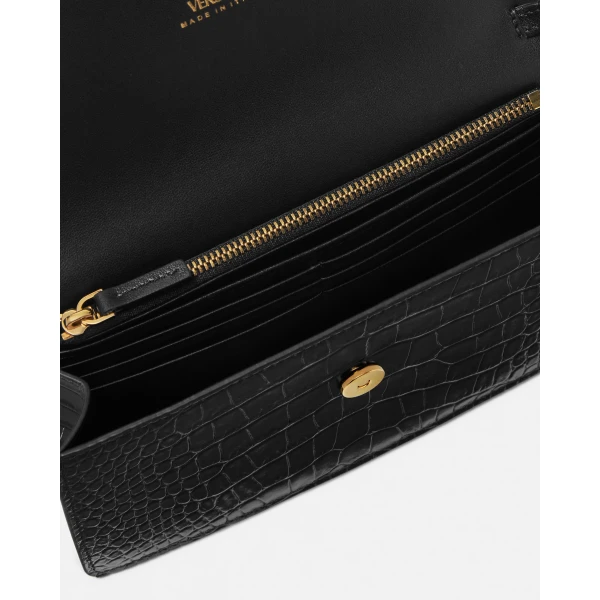 Versace Medusa '95 Croc-Effect Clutch in Black and Gold, view 4 | Clutch Bags