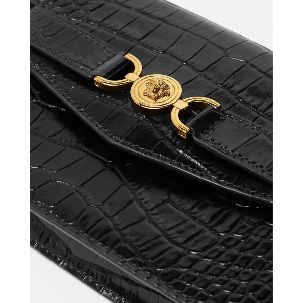 Versace Medusa '95 Croc-Effect Clutch in Black and Gold, view 5 | Clutch Bags