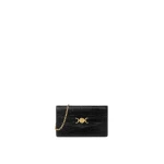 Versace Medusa '95 Croc-Effect Clutch in Black and Gold | Clutch Bags | Coveti