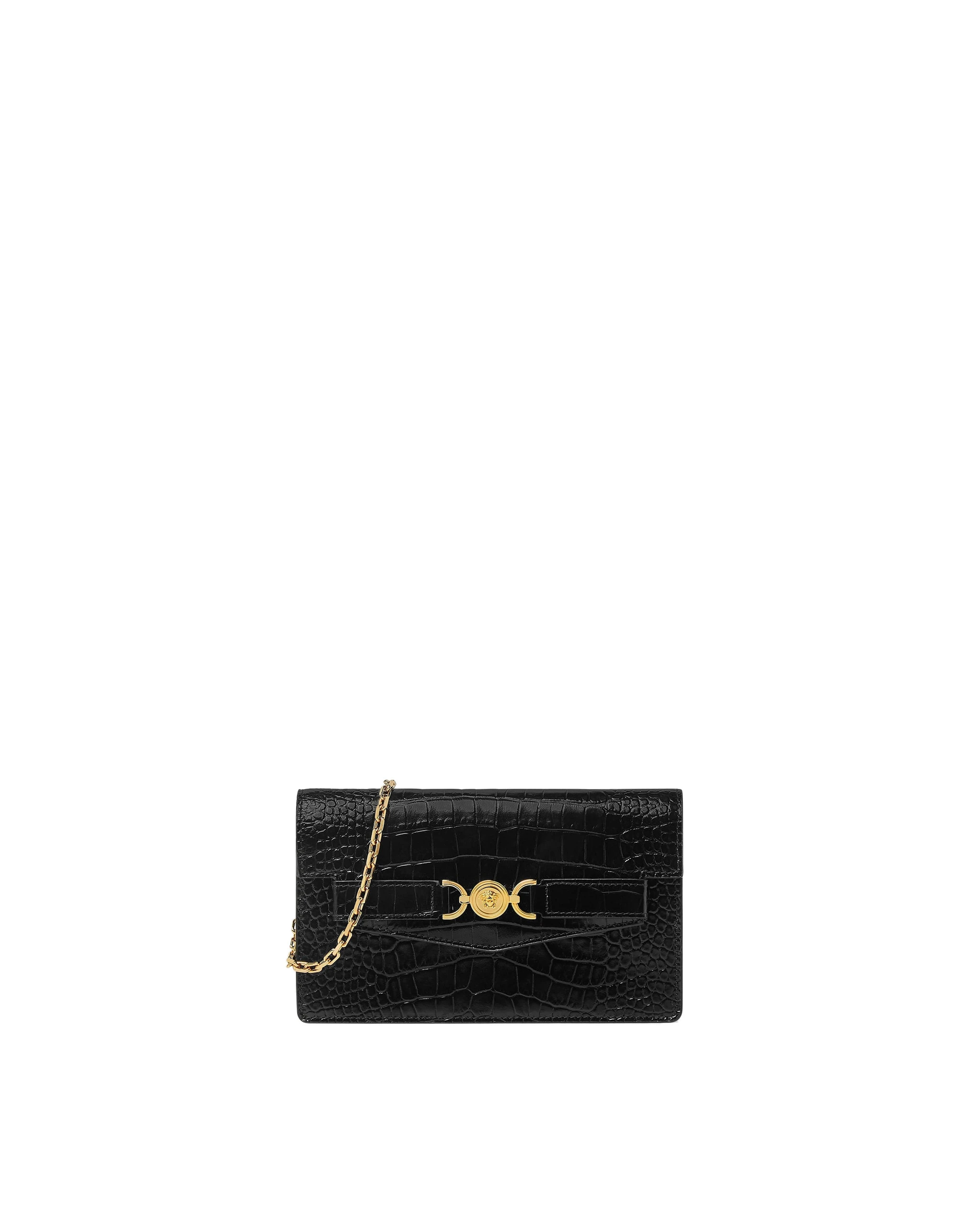 Versace Medusa '95 Croc-Effect Clutch in Black and Gold Versace Medusa '95 Croc-Effect Clutch in Black and Gold | Clutch Bags | Coveti
